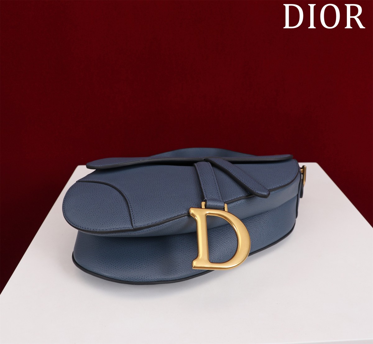 Saddle Bag with Strap Navy Grained Calfskin